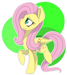 Size: 600x672 | Tagged: safe, artist:rabldren0, fluttershy, pegasus, pony, g4, female, folded wings, looking away, looking up, mare, outline, partial background, raised hoof, raised leg, smiling, solo, three quarter view, transparent background, white outline, wings