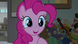 Size: 1920x1080 | Tagged: safe, screencap, pinkie pie, earth pony, pony, g4, the last laugh, female, mare, open mouth, smiling, solo