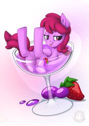 Size: 955x1351 | Tagged: safe, artist:mysticalpha, berry punch, berryshine, earth pony, pony, g4, alcohol, female, smiling, solo