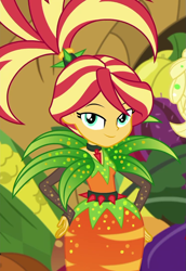Size: 745x1080 | Tagged: safe, screencap, sunset shimmer, equestria girls, equestria girls specials, g4, my little pony equestria girls: better together, my little pony equestria girls: holidays unwrapped, o come all ye squashful, carrot, cornucopia costumes, cropped, female, food, smiling