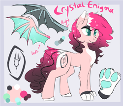 Size: 2690x2326 | Tagged: safe, artist:beardie, oc, oc only, oc:crystal enigma, bat pony, pony, sphinx, bat pony oc, bat wings, high res, mixed breed, paw pads, paws, reference, robot limbs, robotic wing, shapeshifting, sketch, solo, wings