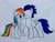 Size: 1280x981 | Tagged: safe, artist:dragonpriness, rainbow dash, soarin', pegasus, pony, g4, cheek kiss, drawing, duo, female, kissing, male, mare, raised hoof, ship:soarindash, shipping, simple background, stallion, stallion on mare, straight, traditional art