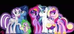 Size: 1600x750 | Tagged: safe, artist:missbramblemele, night light, princess cadance, princess flurry heart, shining armor, spike, twilight sparkle, twilight velvet, alicorn, dragon, pony, unicorn, g4, family, sparkle family, tongue out, twilight sparkle (alicorn), winged spike, wings