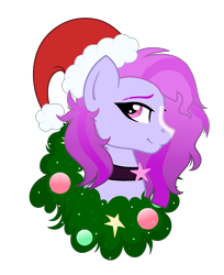 Size: 1712x2094 | Tagged: safe, artist:mintyinks, oc, oc only, pony, bust, christmas, female, hat, holiday, mare, portrait, santa hat, simple background, solo, transparent background