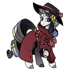 Size: 1050x1050 | Tagged: safe, artist:crimmharmony, oc, oc only, oc:shadow spade, pony, unicorn, fallout equestria, fallout equestria: kingpin, g4, sparkle's seven, beauty mark, blank, blank of rarity, blue eyes, clothes, coat, commissioner:genki, detective, detective rarity, hat, horn, justice mare, lawbringer, not rarity, simple background, solo, standing, transparent background, trenchcoat, unicorn oc