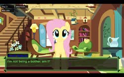 Size: 1920x1200 | Tagged: safe, artist:tiarawhy, screencap, fluttershy, pegasus, pony, g4, explicit source, female, fluttershy's cottage, indoors, looking at you, pony waifu sim, smiling