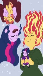 Size: 750x1330 | Tagged: safe, artist:ponyretirementhome, part of a set, sci-twi, sunset shimmer, twilight sparkle, human, equestria girls, g4, cute, doll, female, lesbian, phone wallpaper, shimmerbetes, ship:sci-twishimmer, ship:sunsetsparkle, shipping, toy, twiabetes, wallpaper