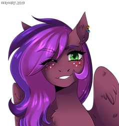 Size: 2000x2100 | Tagged: safe, artist:serodart, oc, oc only, oc:clementine bitterhoof, pegasus, pony, blinking, bust, commission, cute, female, high res, looking at you, pegasus oc, portrait, smiling, solo, wings