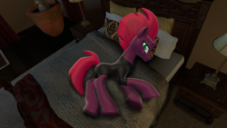 Size: 2732x1536 | Tagged: safe, artist:feuerrader-nmm, fizzlepop berrytwist, tempest shadow, pony, g4, 3d, bed, female, prone, solo
