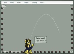 Size: 1280x932 | Tagged: safe, artist:spheedc, oc, oc only, oc:dream chaser, pony, unicorn, clothes, female, flash game, hoodie, interactive buddy, mare, parabola, rule 63, solo, speech bubble, this will end in pain
