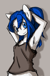 Size: 1276x1916 | Tagged: safe, artist:spheedc, oc, oc only, oc:light chaser, earth pony, semi-anthro, armpits, clothes, digital art, female, mare, ponytail, simple background, solo, tank top