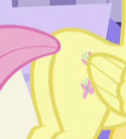 Size: 126x139 | Tagged: safe, screencap, fluttershy, g4, the last laugh, butt, butt only, close-up, cropped, flutterbutt, folded wings, picture for breezies, plot