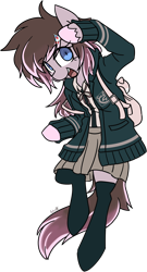 Size: 1280x2372 | Tagged: safe, artist:spheedc, oc, oc only, oc:carnation sunset, semi-anthro, arm hooves, backpack, bipedal, chiaki nanami, clothes, commission, cosplay, costume, cute, danganronpa, danganronpa 2, digital art, female, mare, pleated skirt, simple background, skirt, socks, solo, thigh highs, transparent background, uniform