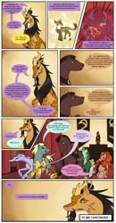 Size: 1000x1917 | Tagged: safe, artist:sannenc, oc, oc only, oc:boris, oc:ibrahim, oc:iris, oc:porter, oc:reyssa, oc:roan, dracony, dragon, earth pony, hybrid, kirin, pony, unicorn, comic:friendship is dragons, collaboration, comic, dialogue, earth pony oc, female, horn, kirin oc, male, mare, stallion, unicorn oc