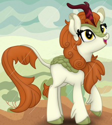 Size: 1608x1798 | Tagged: safe, artist:soctavia, autumn blaze, kirin, g4, sounds of silence, awwtumn blaze, cute, female, happy, looking up, rain, solo