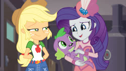Size: 1920x1080 | Tagged: safe, edit, edited screencap, screencap, applejack, rarity, spike, spike the regular dog, dog, equestria girls, equestria girls series, g4, rarity investigates: the case of the bedazzled boot, clothes, dress, female, hat, jewelry, lesbian, necklace, rarity investigates (eqg): applejack, ship:rarijack, shipping