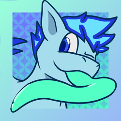 Size: 2000x2000 | Tagged: safe, artist:ferzdracroc, oc, oc only, oc:aspen volare, pegasus, pony, :p, high res, icon, long tongue, male, mlem, one eye closed, silly, solo, tongue out, wink