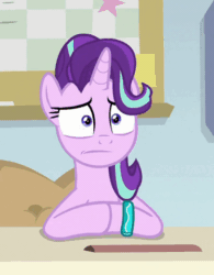 Size: 373x479 | Tagged: safe, screencap, starlight glimmer, pony, unicorn, g4, season 9, student counsel, animated, bracelet, cropped, cute, female, floppy ears, gif, glimmerbetes, jewelry, nervous, reaction image, solo