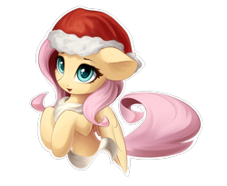 Size: 2800x2300 | Tagged: safe, artist:ifmsoul, fluttershy, pegasus, pony, g4, bust, christmas, clothes, cute, ear fluff, female, floppy ears, hat, high res, holiday, hooves to the chest, looking at you, mare, open mouth, outline, santa hat, scarf, shyabetes, simple background, solo, three quarter view, transparent background, white outline, wings