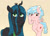 Size: 3900x2772 | Tagged: dead source, safe, artist:blitzyflair, cozy glow, queen chrysalis, changeling, changeling queen, pegasus, pony, g4, cozybetes, cute, cutealis, female, filly, golly, high res, simple background