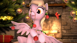 Size: 3840x2160 | Tagged: safe, artist:szczerbix, derpy hooves, pegasus, pony, g4, 3d, christmas, christmas lights, christmas tree, derpy being derpy, high res, holiday, i just don't know what went wrong, source filmmaker, tree