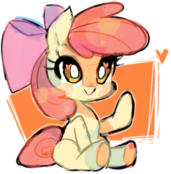 Size: 516x525 | Tagged: safe, artist:kunaike, apple bloom, earth pony, pony, g4, abstract background, adorabloom, blank flank, cute, female, filly, heart, heart eyes, sitting, solo, wingding eyes