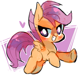 Size: 589x571 | Tagged: safe, artist:kunaike, scootaloo, pegasus, pony, g4, abstract background, cute, cutealoo, female, filly, heart, smiling, solo, starry eyes, wingding eyes