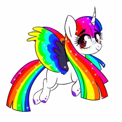 Size: 3000x3000 | Tagged: source needed, safe, artist:nomipolitan, oc, oc only, alicorn, pony, alicorn oc, high res, horn, multicolored hair, rainbow hair, simple background, solo, white background
