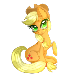 Size: 2000x2000 | Tagged: safe, artist:sakimiaji, applejack, earth pony, pony, g4, chest fluff, cute, ear fluff, female, high res, jackabetes, mare, simple background, sitting, solo, transparent background