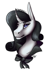 Size: 724x1000 | Tagged: safe, artist:toomany0cs, oc, oc:shadow spade, pony, unicorn, fallout equestria, fallout equestria: kingpin, beauty mark, blank, blank of rarity, blue eyes, bowtie, commissioner:genki, detective, female, horn, justice mare, lawbringer, mare, not rarity, unicorn oc, watermark