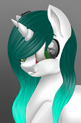 Size: 540x812 | Tagged: safe, artist:filypaws, oc, oc only, oc:sweet melody, pony, unicorn, eye reflection, female, gift art, gradient background, gradient mane, hair over one eye, mare, reflection, smiling, solo