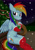 Size: 2142x3026 | Tagged: safe, artist:neoshrek, rainbow dash, pegasus, pony, g4, bench, blushing, christmas, clothes, coffee cup, cup, female, high res, holiday, looking at you, mare, mittens, sitting, smiling, snow, socks