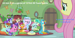 Size: 782x395 | Tagged: safe, artist:gooeybird, edit, edited screencap, screencap, berry bliss, fluttershy, gallus, november rain, ocellus, peppermint goldylinks, sandbar, silverstream, smolder, yona, changedling, changeling, dragon, earth pony, griffon, hippogriff, pony, unicorn, yak, g4, interseason shorts, teacher of the month (episode), bad teacher, caption, classroom, disappointed, dragoness, feeling down, feels bad pony, female, friendship student, injured, internet, knock out, looking at each other, looking at you, looking down, looking up, male, mare, meme, multiplayer, nintendo switch, online, online game, rank, regret, sad, screaming, spread arms, stallion, student six, team battle, teams, tetris, this will end in tears, upset