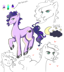 Size: 2473x2782 | Tagged: safe, artist:nebulaeye, oc, oc only, oc:crescent star, earth pony, pony, bust, cloud, crescent moon, earth pony oc, eyes closed, grin, high res, lineart, male, moon, raised hoof, smiling, stallion