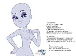 Size: 2296x1688 | Tagged: safe, artist:doraair, oc, oc only, equestria girls, g4, armpits, bald, base, bedroom eyes, breasts, featureless breasts, female, makeup, simple background, text, transparent background