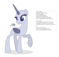 Size: 2500x2401 | Tagged: safe, artist:doraair, oc, oc only, alicorn, pony, alicorn oc, bald, base, eyelashes, female, high res, horn, looking down, makeup, mare, raised hoof, simple background, solo, text, transparent background, transparent horn, transparent wings, wings