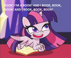 Size: 763x626 | Tagged: safe, artist:galacticflashd, edit, twilight sparkle, alicorn, pony, g4.5, my little pony: pony life, book, dialogue, female, meme, solo, that pony sure does love books, twilight sparkle (alicorn)