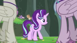 Size: 1920x1080 | Tagged: safe, screencap, silverstream, starlight glimmer, terramar, classical hippogriff, hippogriff, pony, g4, student counsel, brother and sister, female, folded wings, low angle, male, mushroom, siblings