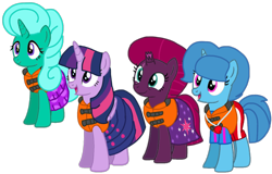 Size: 1286x823 | Tagged: safe, artist:徐詩珮, fizzlepop berrytwist, glitter drops, spring rain, tempest shadow, twilight sparkle, alicorn, pony, unicorn, series:sprglitemplight diary, series:sprglitemplight life jacket days, series:springshadowdrops diary, series:springshadowdrops life jacket days, g4, alternate universe, base used, bisexual, broken horn, clothes, cute, equestria girls outfit, female, glitterbetes, horn, lesbian, lifeguard, lifeguard spring rain, lifejacket, polyamory, ship:glitterlight, ship:glittershadow, ship:sprglitemplight, ship:springdrops, ship:springlight, ship:springshadow, ship:springshadowdrops, ship:tempestlight, shipping, simple background, springbetes, swimsuit, tempestbetes, transparent background, twilight sparkle (alicorn)