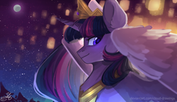 Size: 3508x2032 | Tagged: safe, artist:cloud-drawings, twilight sparkle, alicorn, pony, g4, the last problem, bust, female, high res, night, older, older twilight, older twilight sparkle (alicorn), portrait, princess twilight 2.0, solo, twilight sparkle (alicorn)