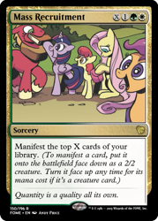Size: 375x523 | Tagged: safe, artist:andy price, edit, apple bloom, big macintosh, fluttershy, scootaloo, twilight sparkle, alicorn, pony, g4, spoiler:comic75, book, ccg, magic the gathering, saddle bag, trading card, trading card edit, twilight sparkle (alicorn)