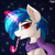 Size: 2500x2500 | Tagged: safe, artist:capseys, dj pon-3, vinyl scratch, pony, unicorn, g4, bust, candy, candy cane, cheek fluff, clothes, ear fluff, female, food, high res, licking, looking at you, magic, mare, portrait, red eyes, scarf, solo, telekinesis, tongue out, wrong eye color