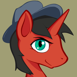 Size: 1400x1400 | Tagged: safe, artist:darkdoomer, derpibooru exclusive, oc, oc only, pony, unicorn, bust, hat, male, portrait, solo