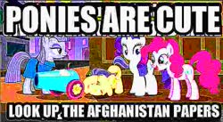 Size: 717x394 | Tagged: safe, edit, edited screencap, screencap, maud pie, pinkie pie, rarity, street rat, g4, the gift of the maud pie, afghanistan, dank memes, deep fried meme, meme, party cannon, wat