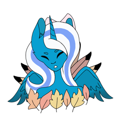 Size: 910x907 | Tagged: safe, artist:melodywinds, oc, oc:fleurbelle, alicorn, pony, adorabelle, alicorn oc, bow, cute, eyes closed, female, hair bow, horn, leaf, mare, ocbetes