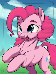 Size: 1500x2000 | Tagged: safe, artist:silverhopexiii, pinkie pie, earth pony, pony, g4, cloud, cute, diapinkes, female, mare, open mouth, smiling, solo