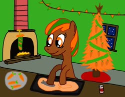 Size: 1280x997 | Tagged: safe, artist:sb1991, oc, oc:carrot root, earth pony, pony, carrot, christmas, christmas stocking, christmas tree, clothes, cookie, cookie cutter, decoration, dough, fireplace, food, hearth's warming, hearth's warming eve, holiday, snow, sprinkles, stockings, thigh highs, tree