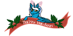 Size: 500x250 | Tagged: safe, artist:painterqueen, oc, oc:fleurbelle, alicorn, pony, alicorn oc, bow, cheek fluff, chest fluff, christmas, female, hair bow, holiday, holly, horn, mare, ribbon, smiling, yellow eyes
