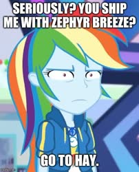 Size: 500x619 | Tagged: safe, edit, edited screencap, screencap, rainbow dash, equestria girls, equestria girls series, g4, holidays unwrapped, spoiler:eqg series (season 2), caption, cropped, faic, female, geode of super speed, image macro, implied zephyr breeze, magical geodes, meme, rainbow dash is best facemaker, rainbow dash is not amused, shipping denied, solo, special eyes, text, tiny pupils, unamused