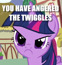 Size: 423x444 | Tagged: safe, edit, edited screencap, screencap, twilight sparkle, alicorn, pony, g4, pinkie pride, :c, >:c, angry, caption, cropped, cute, female, frown, image macro, madorable, mare, reaction image, solo, text, twiggles, twilight sparkle (alicorn)